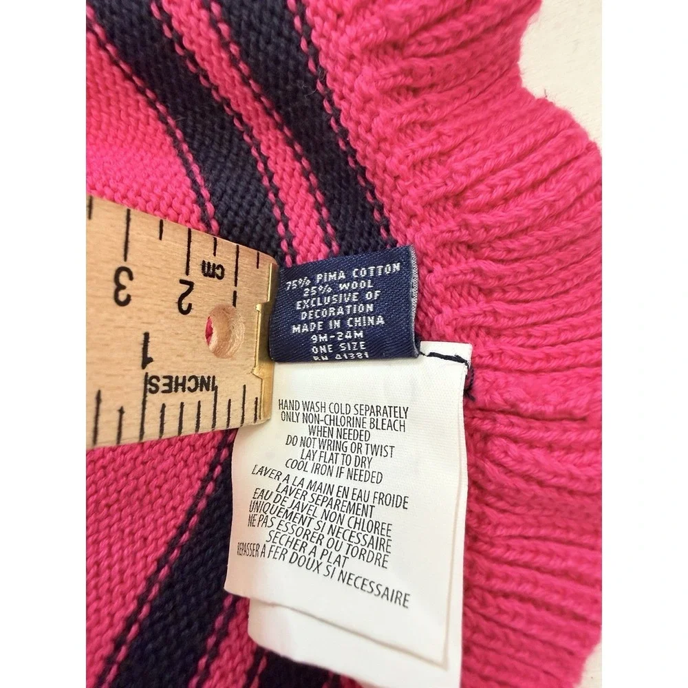 Ralph Lauren Infant knitted Hat Pink SZ-9M-24M 75% Pima Cotton 25% Wool One‎ SZ